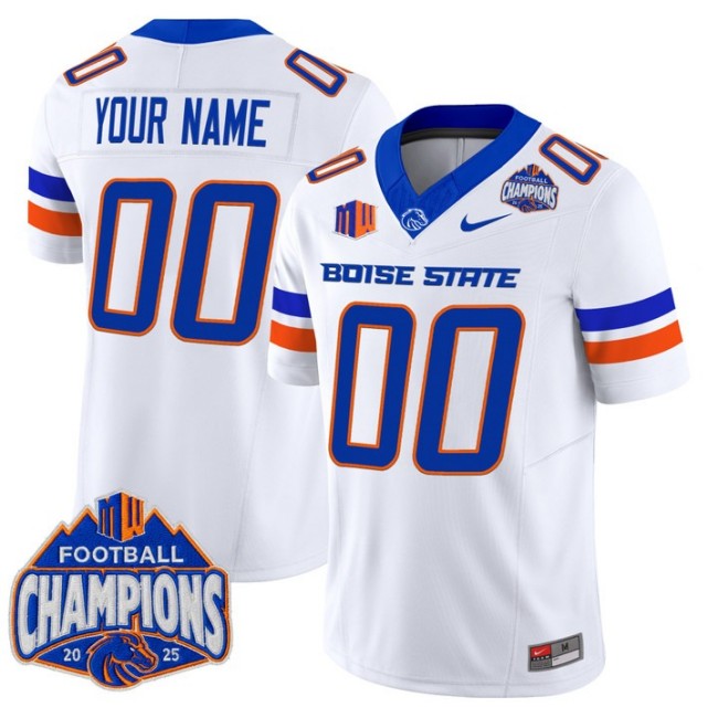 Men's & Women's & Youth Boise State Broncos Custom 2025 Mountain West Football Champions F.U.S.E. Vapor Limited Stitched Jersey White