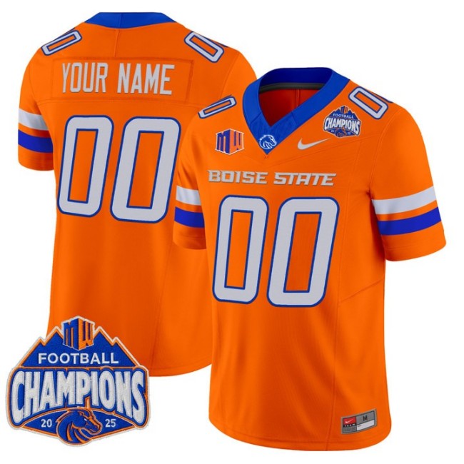Men's & Women's & Youth Boise State Broncos Custom 2025 Mountain West Football Champions F.U.S.E. Vapor Limited Stitched Jersey Orange