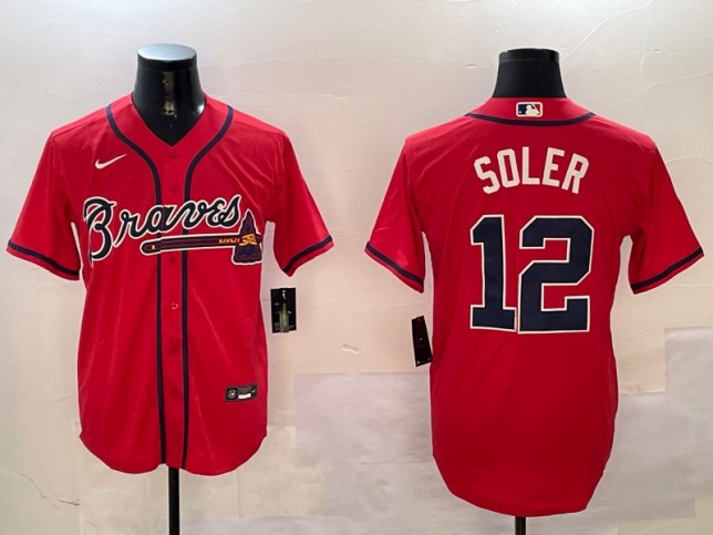 Men's Atlanta Braves #12 Jorge Soler Nike Red Stitched MLB Limited Jersey