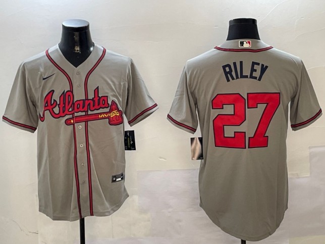 Men's Atlanta Braves #27 Austin Riley Nike Grey Stitched MLB Limited Jersey