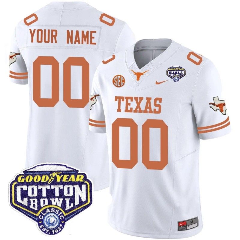 Custom Gender Name Number Texas Longhorns 2024-25 Cotton Bowl Classic Nike FUSE Vapor Limited Stitched College Football Jersey White