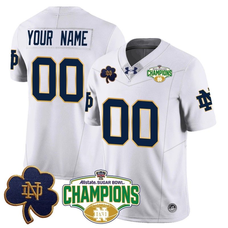 Custom Gender Name Number Notre Dame Fighting Irish 2025 Sugar Bowl Champions Stitched College Football Jersey White