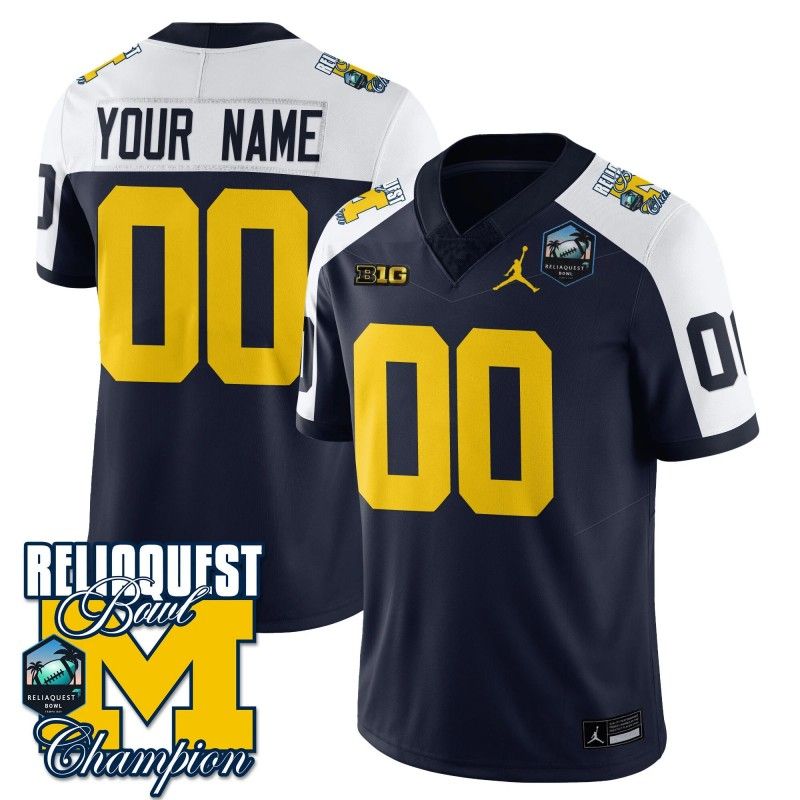 Custom Gender Name Number Michigan Wolverines 2024-25 ReliaQuest Bowl Champions Stitched College Football Jersey Navy Alternate