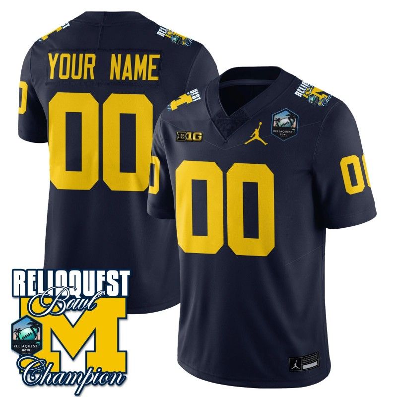 Custom Gender Name Number Michigan Wolverines 2024-25 ReliaQuest Bowl Champions Stitched College Football Jersey Navy