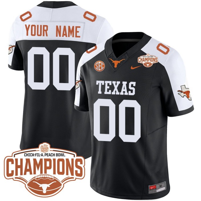 Custom Gender Name Number Texas Longhorns 2024 Peach Bowl Champions Nike FUSE Vapor Limited Stitched NCAAF Jersey White Black Alternate