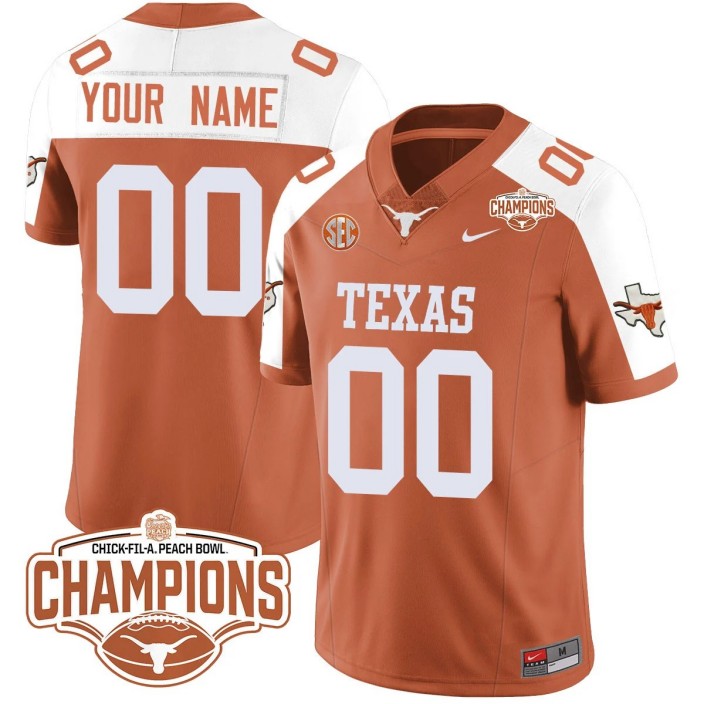 Custom Gender Name Number Texas Longhorns 2024 Peach Bowl Champions Nike FUSE Vapor Limited Stitched NCAAF Jersey Orange Alternate