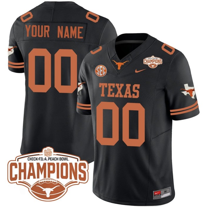 Custom Gender Name Number Texas Longhorns 2024 Peach Bowl Champions Nike FUSE Vapor Limited Stitched NCAAF Jersey Black