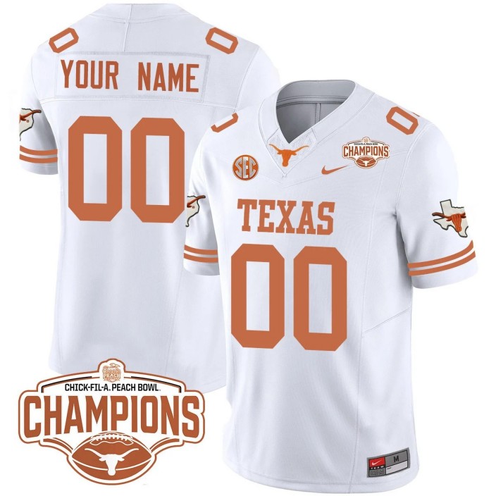 Custom Gender Name Number Texas Longhorns 2024 Peach Bowl Champions Nike FUSE Vapor Limited Stitched NCAAF Jersey White