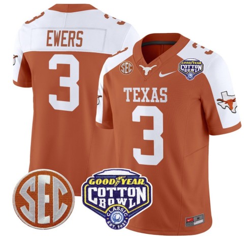 Men's Texas Longhorns #3 Quinn Ewers Orange Alternate F.U.S.E. 2025 Cotton Bowl Classic Patch Vapor Limited Stitched Jersey