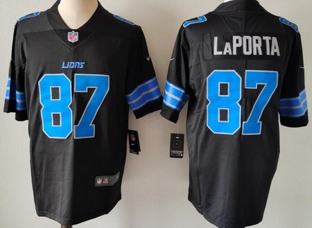 Men's Detroit Lions #87 Sam Laporta Limited Black Vapor Jersey