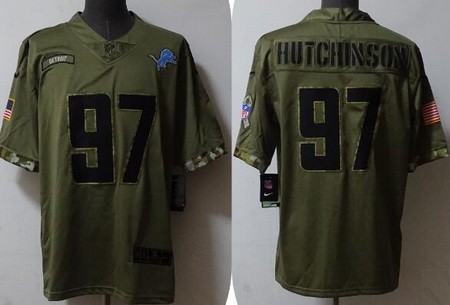 Men's Detroit Lions #97 Aidan Hutchinson Limited Olive 2022 Salute To Service Jersey