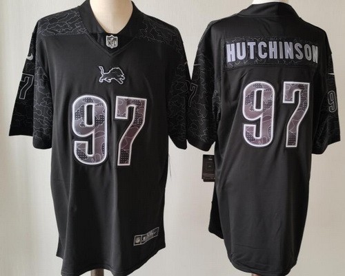 Men's Detroit Lions #97 Aidan Hutchinson Limited Black RFLCTV Jersey