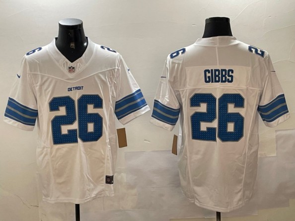 Men's Detroit Lions #26 Jahmyr Gibbs White 2024 F.U.S.E. Vapor Limited Stitched Jerseys