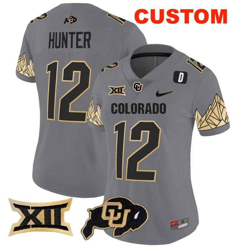 Women's Custom Colorado Buffaloes Big 12 XII Patch Vapor Limited Stitched Jersey Gray