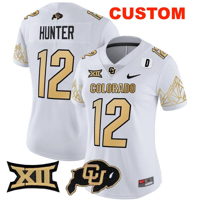 Women's Custom Colorado Buffaloes Big 12 XII Patch Vapor Limited Stitched Jersey White Limited