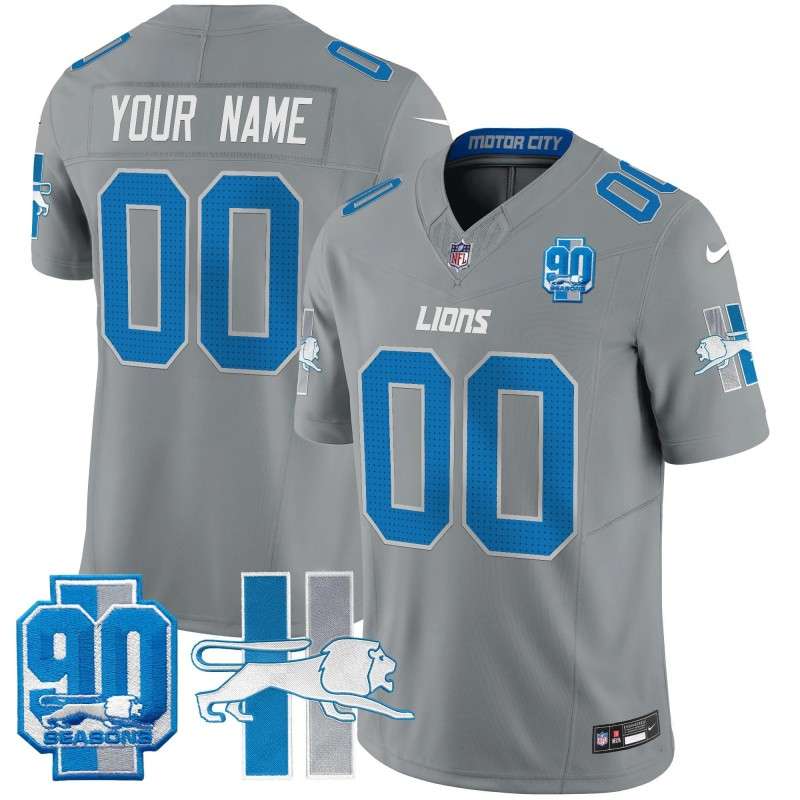 Custom Detroit Lion 1946 Throwback 90 Seasons Vapor Limited Stitched Jersey Gray