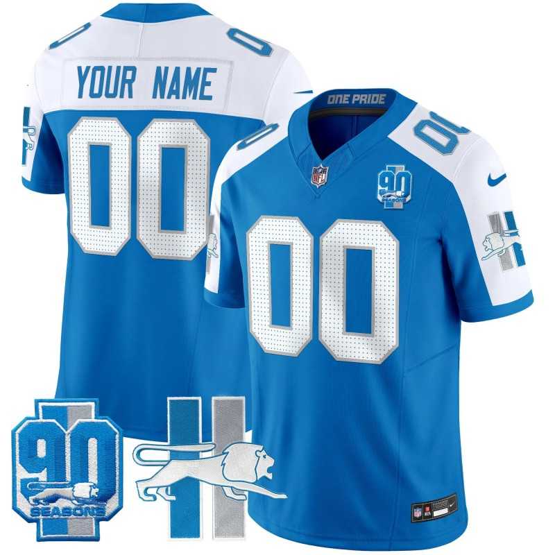 Custom Detroit Lion 1946 Throwback 90 Seasons Vapor Limited Stitched Jersey Blue Alternate