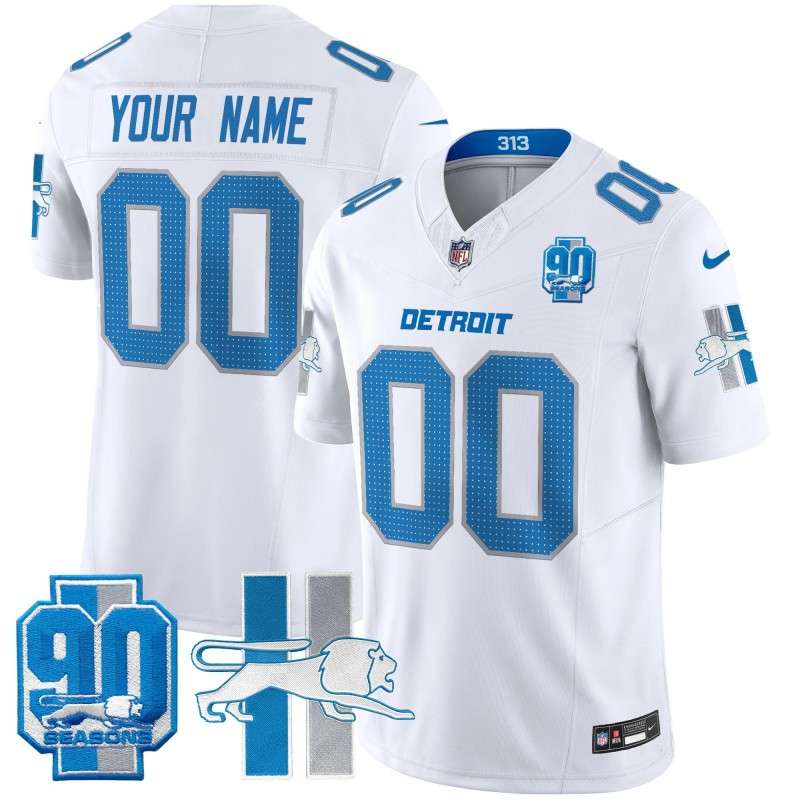 Custom Detroit Lion 1946 Throwback 90 Seasons Vapor Limited Stitched Jersey White