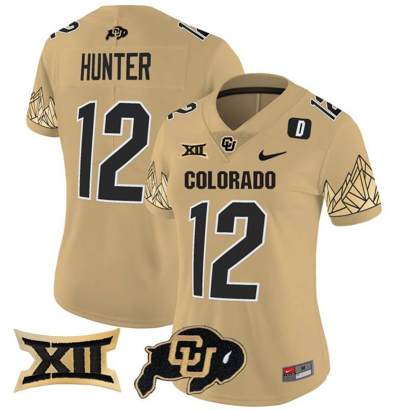 Women's Colorado Buffaloes #12 Travis Hunter Big 12 XII Patch Vapor Limited Stitched Jersey Gold