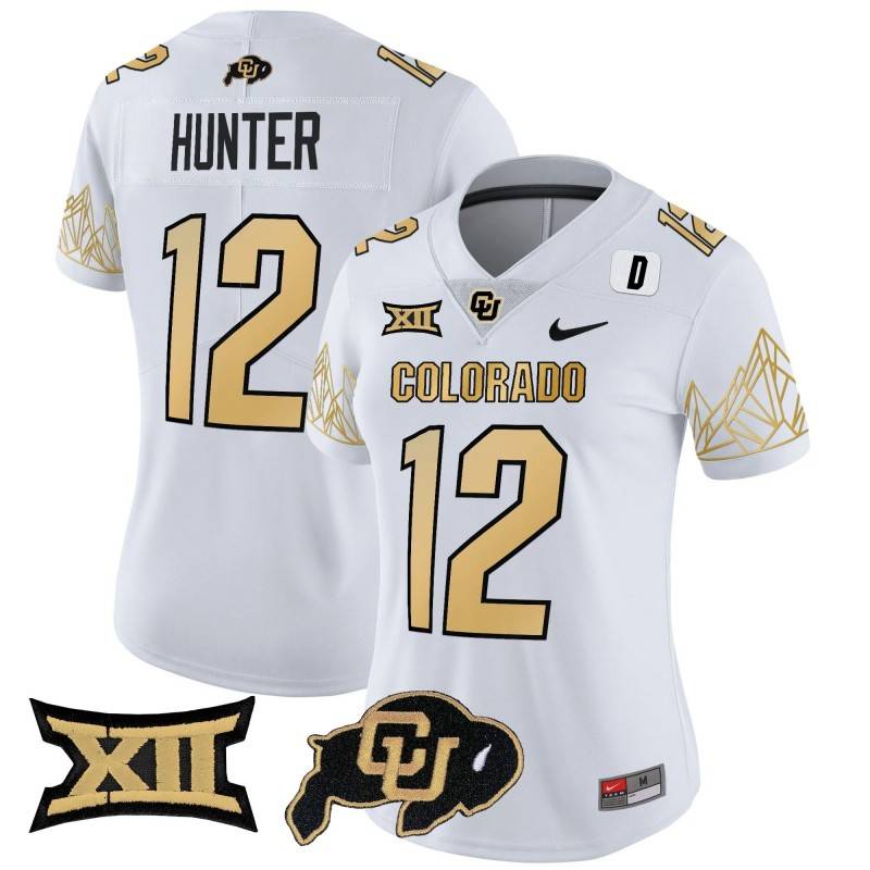 Women's Colorado Buffaloes #12 Travis Hunter Big 12 XII Patch Vapor Limited Stitched Jersey White Limited