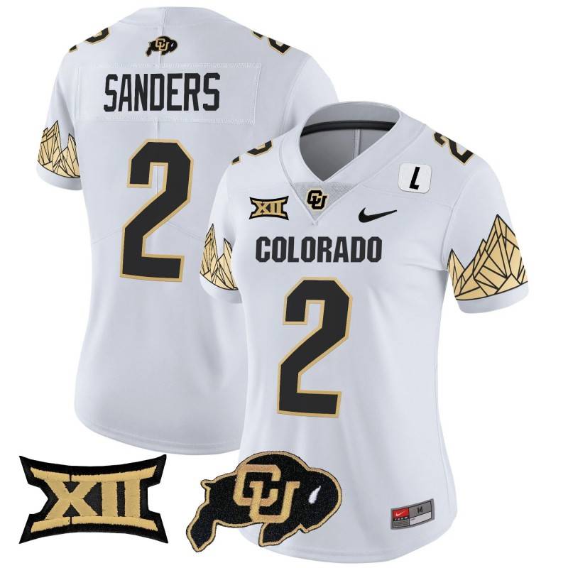 Women's Colorado Buffaloes #2 Shedeur Sanders Big 12 XII Patch Vapor Limited Stitched Jersey White