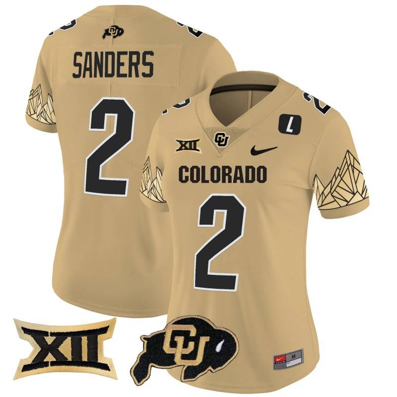 Women's Colorado Buffaloes #2 Shedeur Sanders Big 12 XII Patch Vapor Limited Stitched Jersey Gold