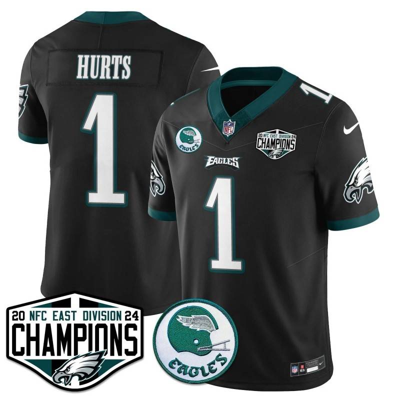 Men's Philadelphia Eagles #1 Jalen Hurts Black 2024 NFC East Division Champions Stitched Jersey