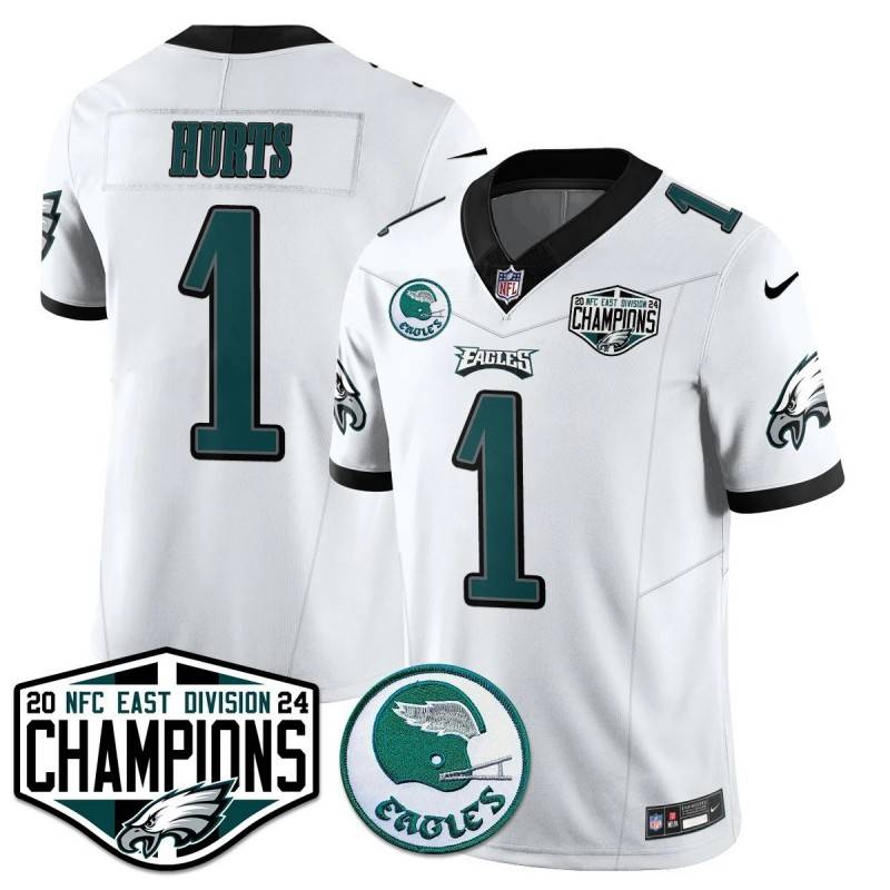 Men's Philadelphia Eagles #1 Jalen Hurts White 2024 NFC East Division Champions Stitched Jersey