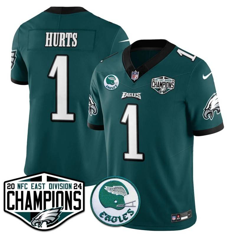 Men's Philadelphia Eagles #1 Jalen Hurts Midnight Green 2024 NFC East Division Champions Stitched Jersey