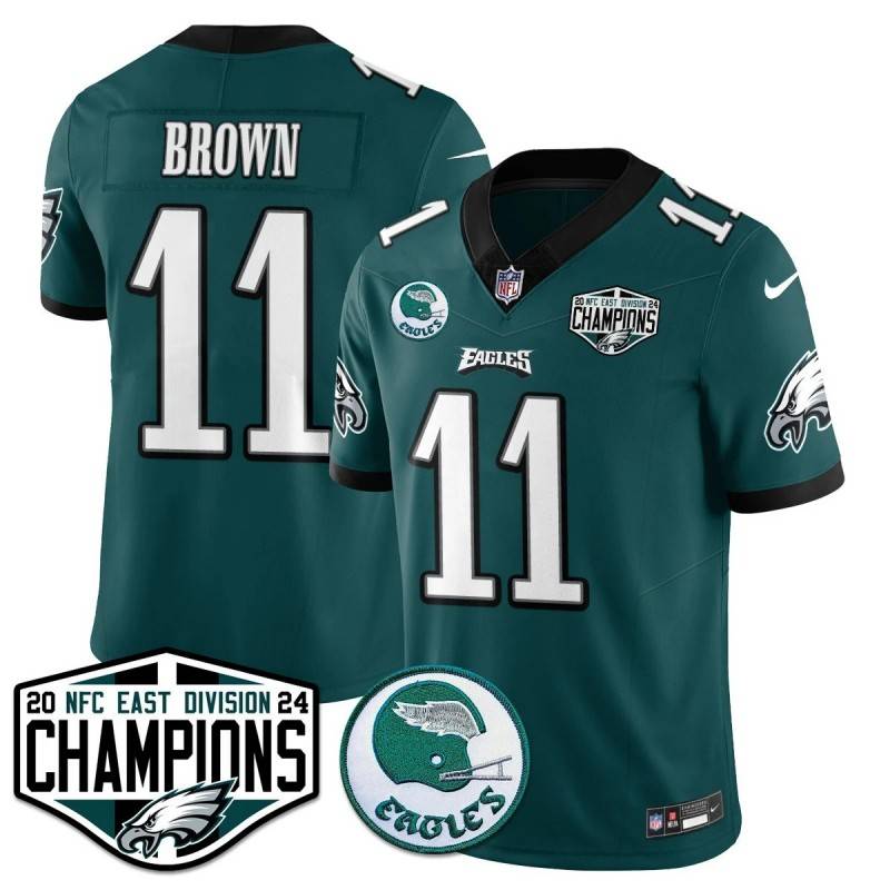 Men's Philadelphia Eagles #11 AJ Brown Midnight Green 2024 NFC East Division Champions Stitched Jersey