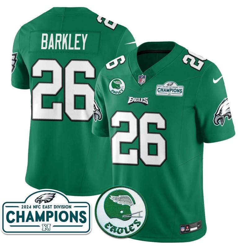 Men's Philadelphia Eagles #26 Saquon Barkley Kelly Green 2024 NFC East Division Champions Stitched Jerseys