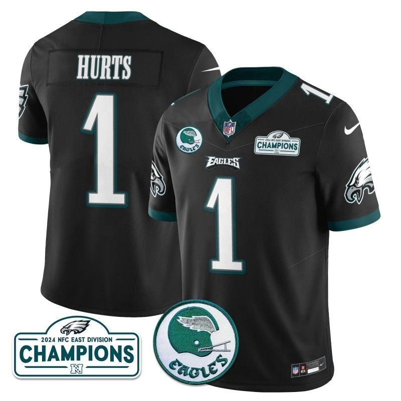 Men's Philadelphia Eagles #1 Jalen Hurts Black 2024 NFC East Division Champions Stitched Jerseys