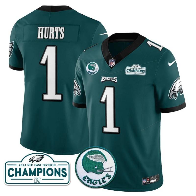 Men's Philadelphia Eagles #1 Jalen Hurts Midnight Green 2024 NFC East Division Champions Stitched Jerseys