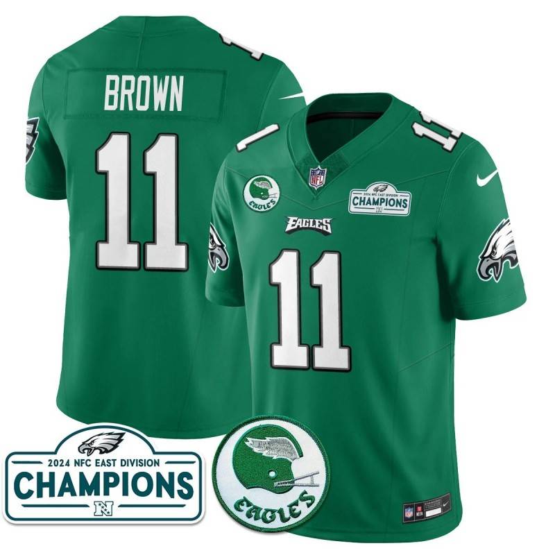 Men's Philadelphia Eagles #11 AJ Brown Kelly Green 2024 NFC East Division Champions Stitched Jerseys