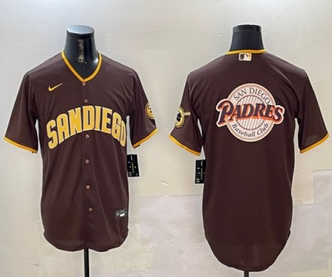 Men's San Diego Padres Big Team Logo Brown Cool Base Stitched Baseball Jersey