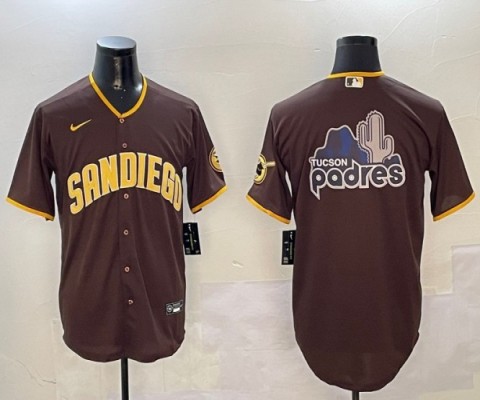 Men's San Diego Padres Big Team Logo Brown Cool Base Stitched MLB Jersey