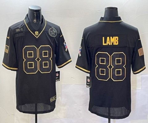 Men's Dallas Cowboys #88 CeeDee Lamb Black Gold Stitched Football Jersey