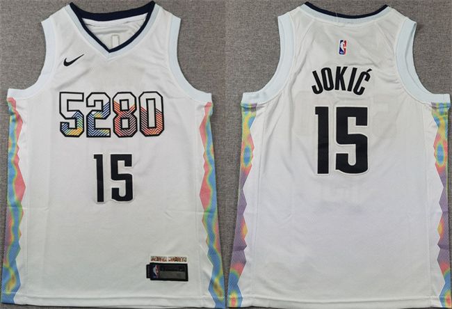 Youth Denver Nuggets #15 Nikola Jokic White 2024 City Edition Stitched Basketball Jersey