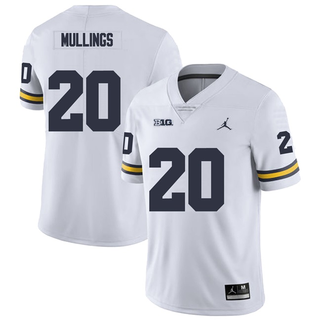 Men's Michigan Wolverines #20 Kalel Mullings White Stitched Football Jersey