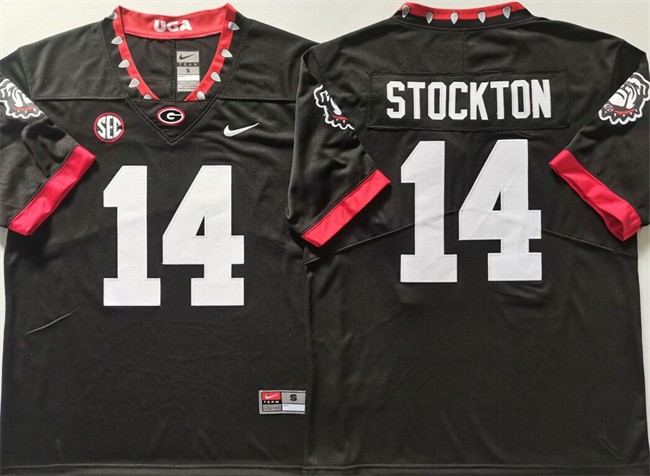 Men's Georgia Bulldogs #14 Gunner Stockton Black Stitched Football Jersey