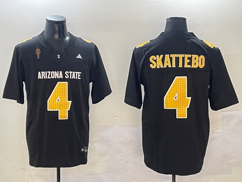 Men's Arizona State Sun Devils #4 Cam Skattebo 2024 F.U.S.E. Black Pat Tillman Patch Vapor Limited Stitched Jersey