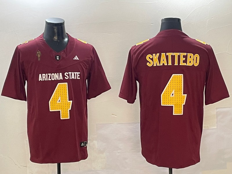 Men's Arizona State Sun Devils #4 Cam Skattebo 2024 F.U.S.E. Maroon Pat Tillman Patch Vapor Limited Stitched Jersey