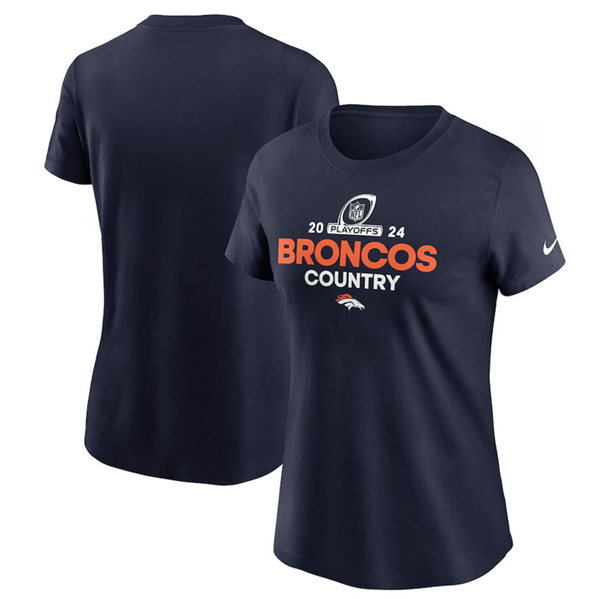 Women's Denver Broncos Navy 2024 Playoffs T-Shirt(Run Small)