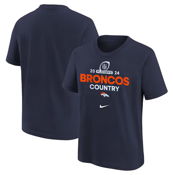 Youth Denver Broncos Navy 2024 Playoffs T-Shirt