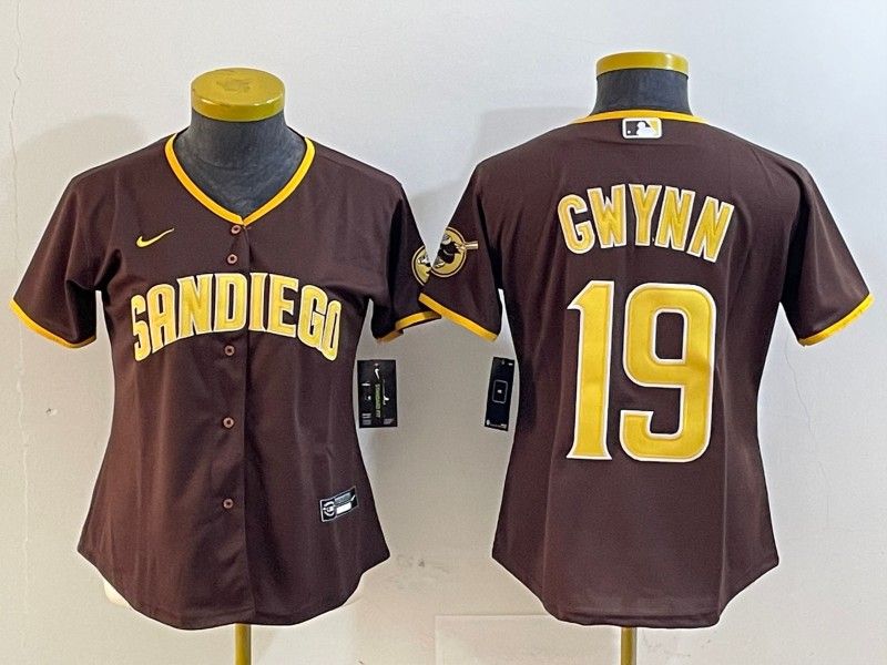 Women's San Diego Padres #19 Tony Gwynn Brown Cool Base Stitched Baseball Jersey