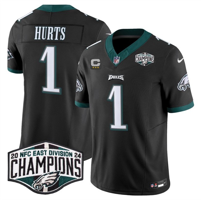 Men's Philadelphia Eagles #1 Jalen Hurts Black 2024 NFC East Champions With 4-Star C Patch F.U.S.E. Vapor Untouchable Limited Stitched Football Jersey