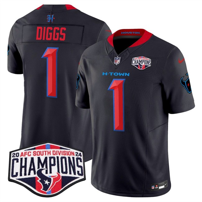 Men's Houston Texans #1 Stefon Diggs Navy 2nd Alternate F.U.S.E. 2024 AFC South Division Champions Vapor Limited Stitched Football Jersey