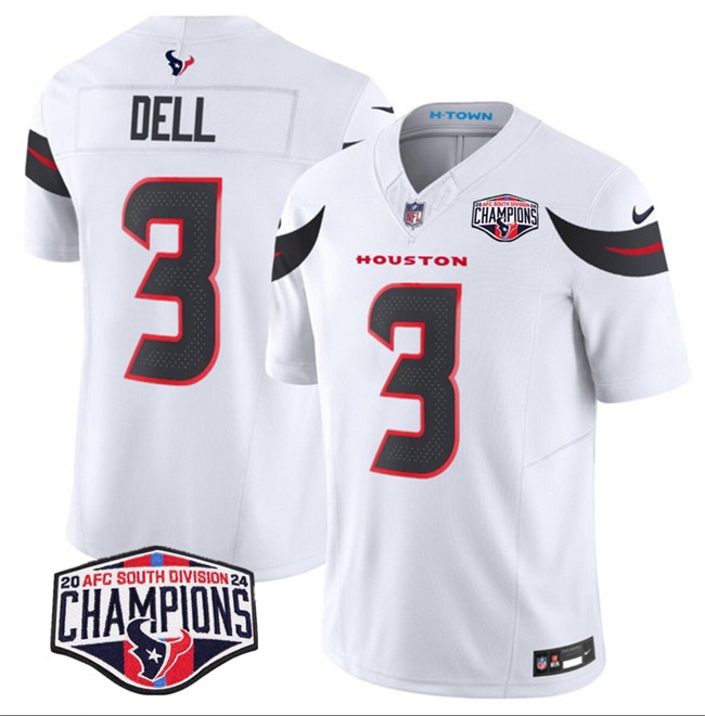 Men's Houston Texans #3 Tank Dell White F.U.S.E. 2024 AFC South Division Champions Vapor Limited Stitched Football Jersey