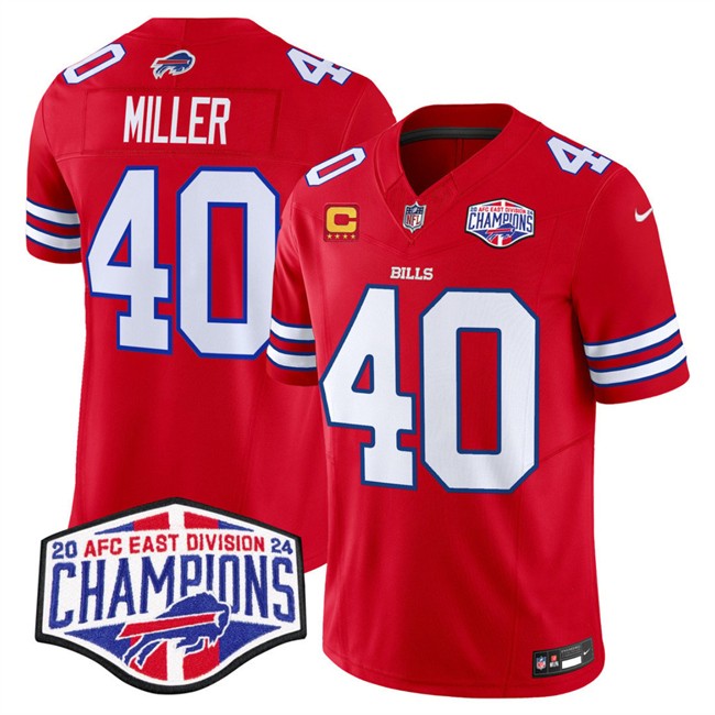 Men's Buffalo Bills #40 Von Miller Red F.U.S.E. 2024 AFC East Division Champions With 4-star C Ptach Vapor Limited Stitched Football Jersey