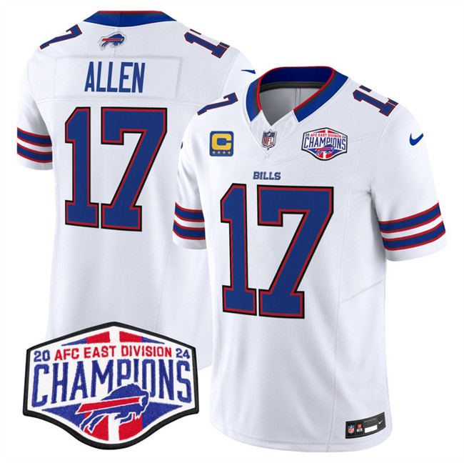 Men's Buffalo Bills #17 Josh Allen White F.U.S.E. 2024 AFC East Division Champions With 4-star C Ptach Vapor Limited Stitched Football Jersey